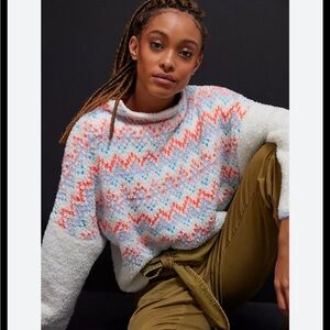 Anthropologie Pilcro Chevron Sweater — White with Coral & Light Blue